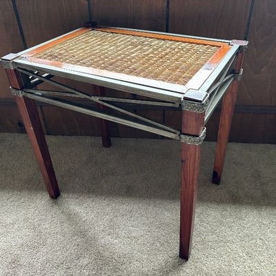 Vintage Art Deco Style Wicker Top Accent Table
