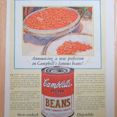 1928 Campbell's Pork and Beans with Bowl & Can of Beans