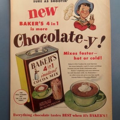 1940's Baker's Cocoa Mix with Cup Of Hot Cocoa