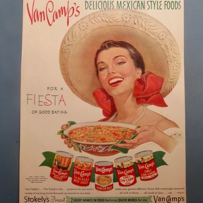 1951 Van Camp's Mexican Style Foods with Woman Smiling