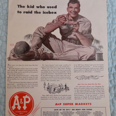 1944 A&P Super Markets with Soldier Eating