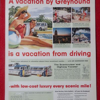 1948 Greyhound with Woman & Man By The Water