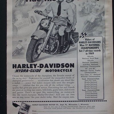 1950 Harley Davidson Hydra-Glide Motorcycle w/The Champ