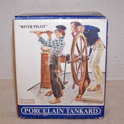 Norman Rockwell Tankard, River Pilot, 1985, Original Bo
