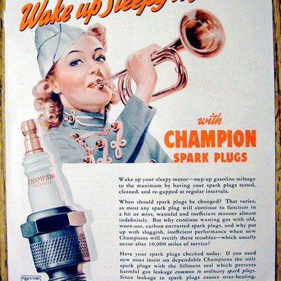 1942 Champion Spark Plugs with Woman Blowing Horn