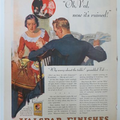1930 Valspar Finishes w/ Woman Spilling Coffee on Table