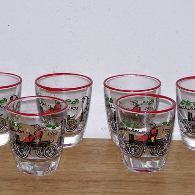 6 Old Auto Shot Glasses By Libbey