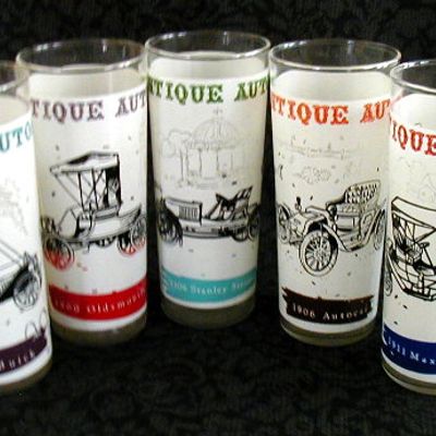 Set Of 10 Antique Autos Highball Glasses
