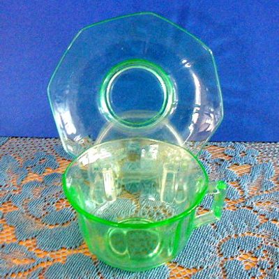 Transparent Green Glass Cup & Saucer