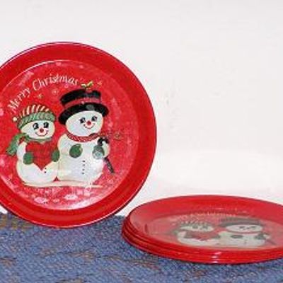 SET OF 6 Mr. & MRS. SNOWMEN METAL COASTERS