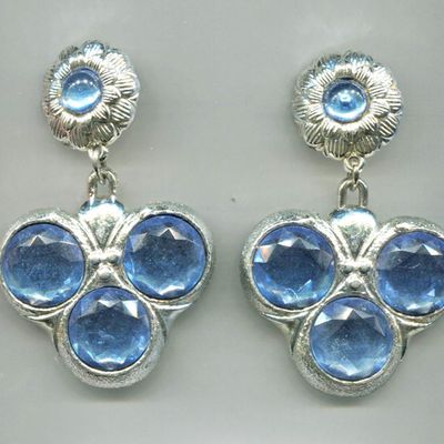 Light Blue Plastic In Silver Drop Earrings
