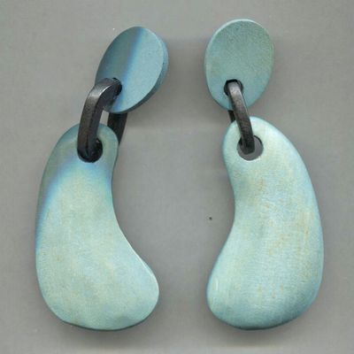 Blue Wood W/Black Ring Pierced Earrings