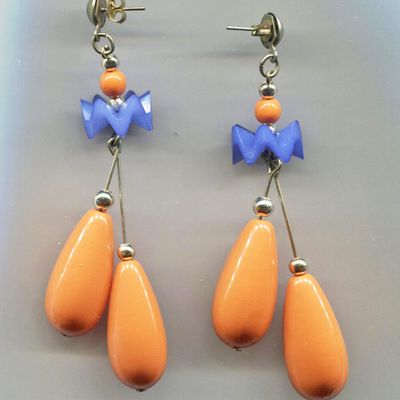 Orange Drop Plastic Earrings, Purple Accents