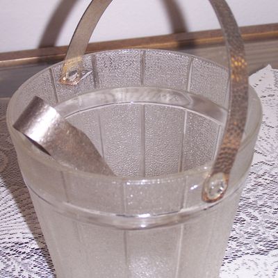 Barrel Glass Ice Bucket W/Tongs