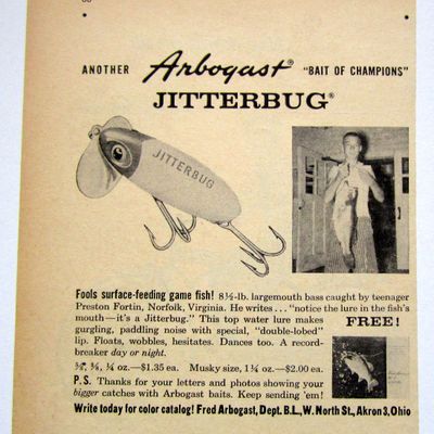 1959 Arbogast Jitterbug Fishing Lure With Man & Fish