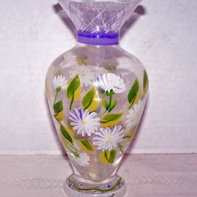 Small Glass Hand Painted Vase of Flowers