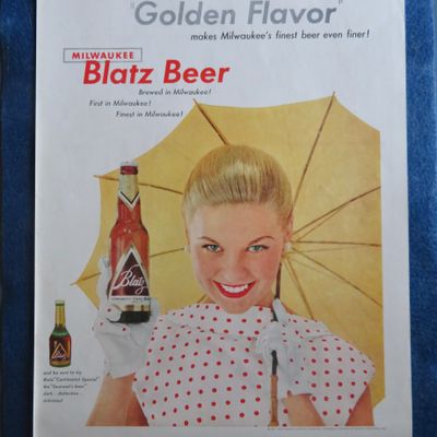 1954 Blatz Beer With Woman Smiling While Holding Bottle