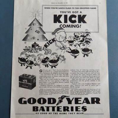 1937 Good Year Battery with Christmas Tree & Ornaments