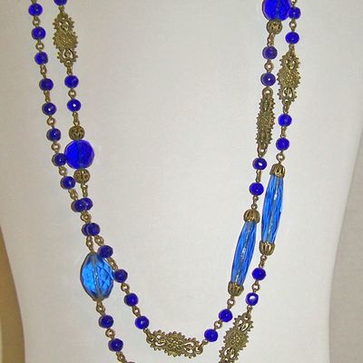 Rope Necklace w/Light Blue Glass Crystals