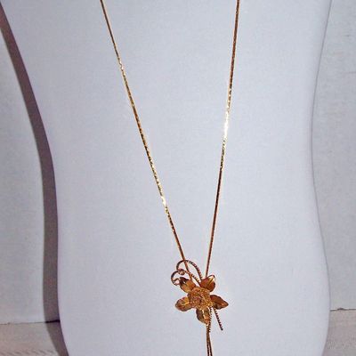 Gold Tone Bolo Necklace, Flower Pendant