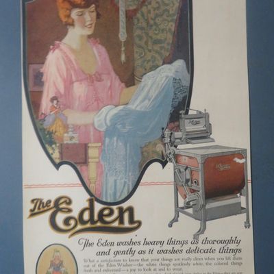 1920 The Eden Washing Machine with Woman Washing