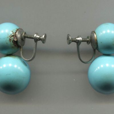 Aqua Plastic Fixed Balls Screw-Back Earrings