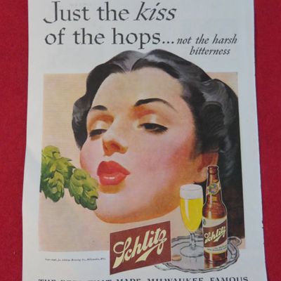 1946 Schlitz Beer with Woman Blowing a Kiss
