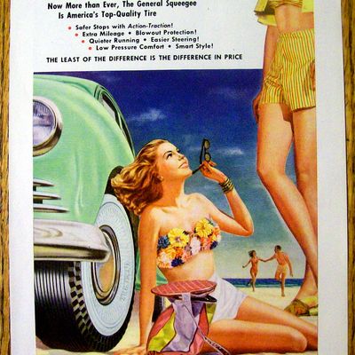 1947 General Squeegee Tire with 2 Women Talking By Car