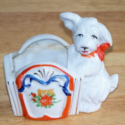 Mij White Terrier Dog Cache Pot Or Planter