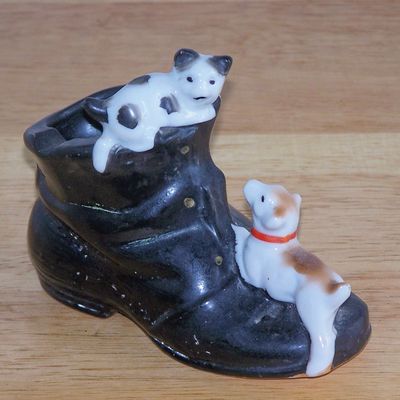 Mij Dog & Cat On Black Shoe