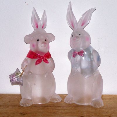 Pair of Tall Frosted  HARD PLASTIC RABBITS