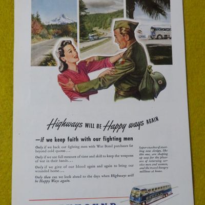 1945 Greyhound with Woman & Soldier Greeting