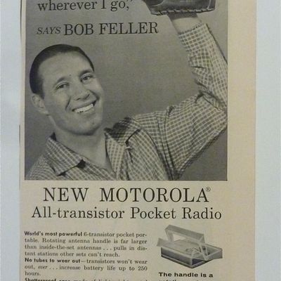 1957 Motorola Pocket Radio Ad with Bob Feller