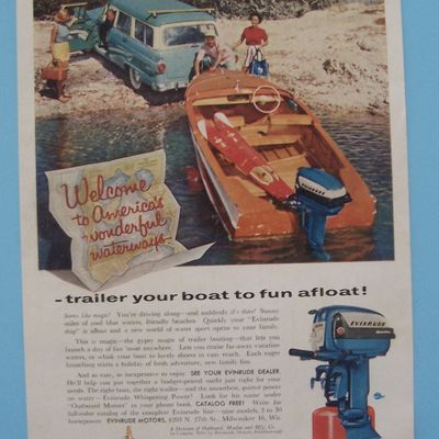1956 Evinrude Outboard Motors with Man Unhooking Boat