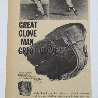 1959 Vintage Rawlings Baseball Glove With Mickey Mantle