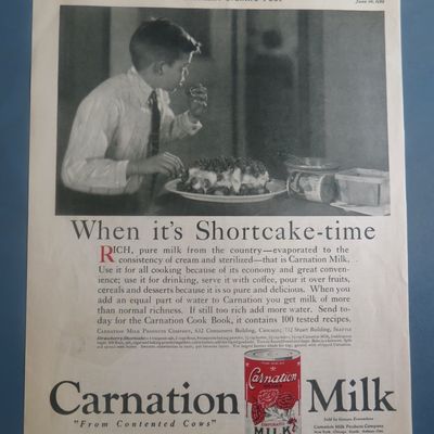 1922 Carnation Milk With Boy Eating Shortcake