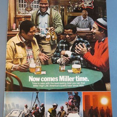 1980 Miller High Life Beer with Group of Men Drinking