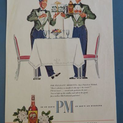 1950's PM Whiskey with 2 Bellboys Setting A Table