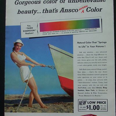 1950 Ansco Color Film with Woman Holding Rope Of Boat