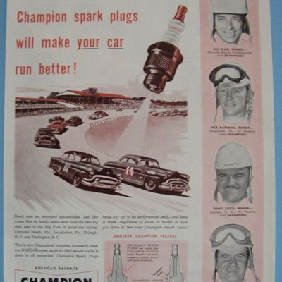 Vintage Ad: 1953 Champion Spark Plugs w/Buck Baker
