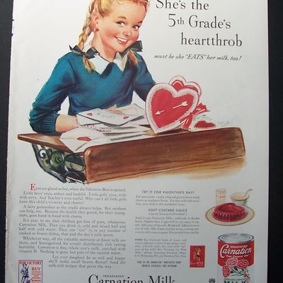 1943 Carnation Milk Girl & Bunch Of Valentines