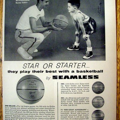 1958 Seamless Basketball with Boston Celtics Bob Cousy