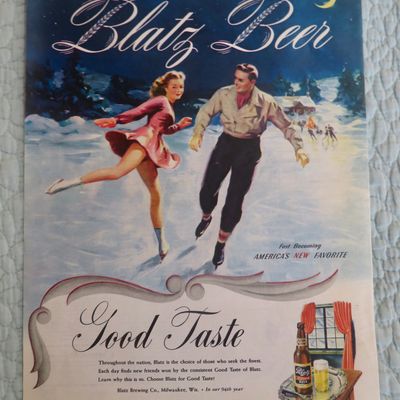 1945 Blatz Beer with A Man & Woman Skating