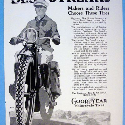 1916 Goodyear Motorcycle Tires with Motorcycle & Rider