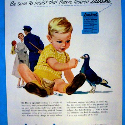 1951 Durene Yarn with Little Child Feeding a Bird