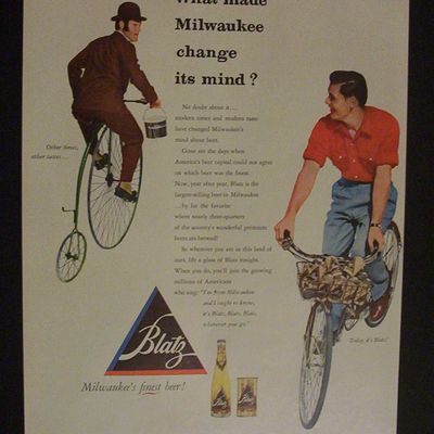 1952 Blatz Beer with 2 Men on Different Bikes
