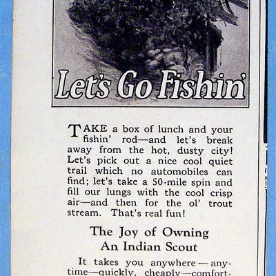 1924 Indian Motorcycle with Man Fishing
