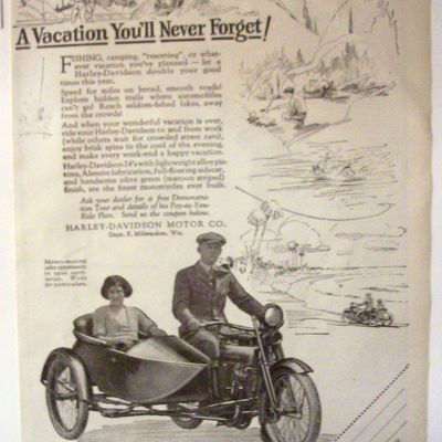 1924 Harley Davidson Motorcycle with Man & Woman