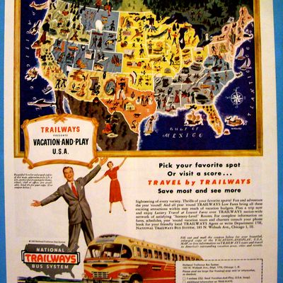 1949 National Trailways Bus System with Vacation & Play