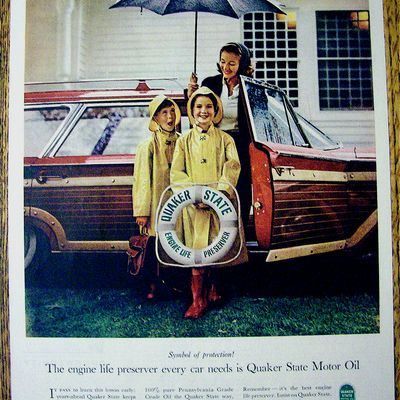 1961 Quaker State Motor Oil with Woman & 2 Children